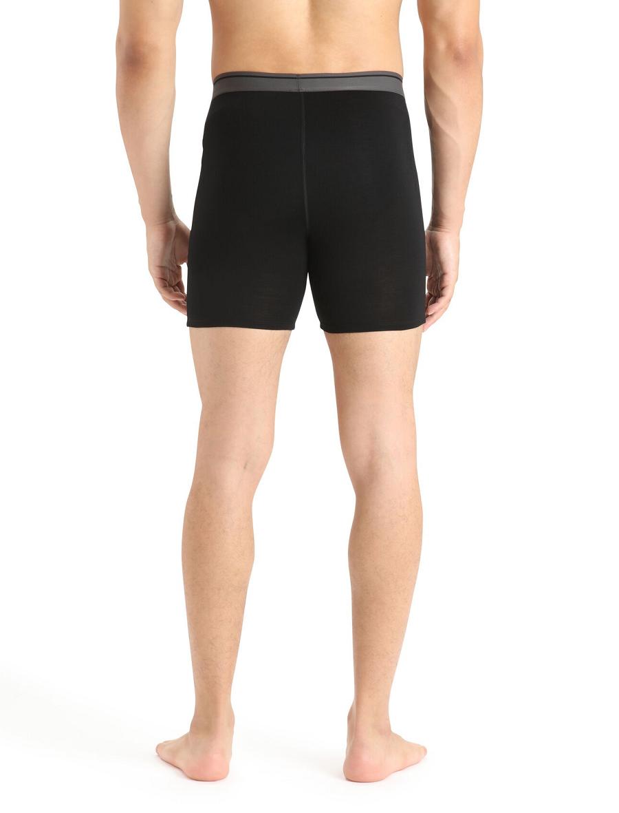 Men's Icebreaker Merino Anatomica Long Boxers Underwear Black | CA 1662KORI